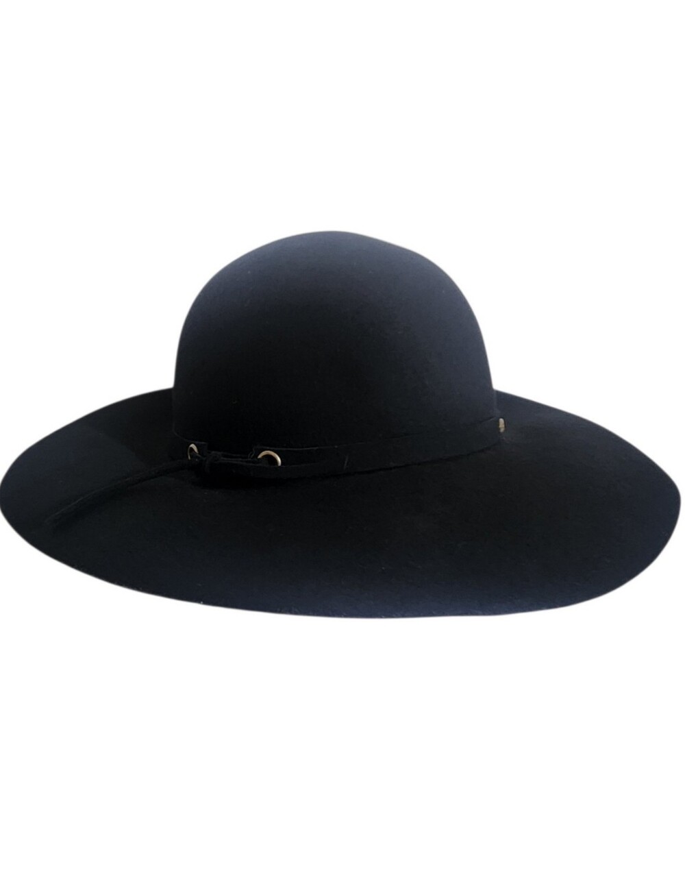 Scala Black Wool Wide Brim Hat with Tie Trim One Size
